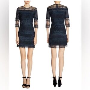 Maje Rizzie Pleated Lace Mini Dress Navy Size 2 Medium